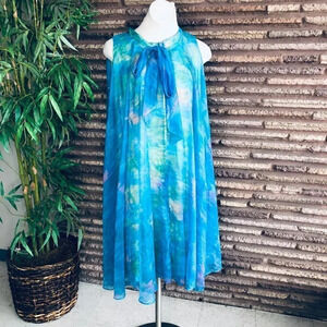 Keyloun Vintage 60's Watercolor Sleeveless Chiffon Layered Dress